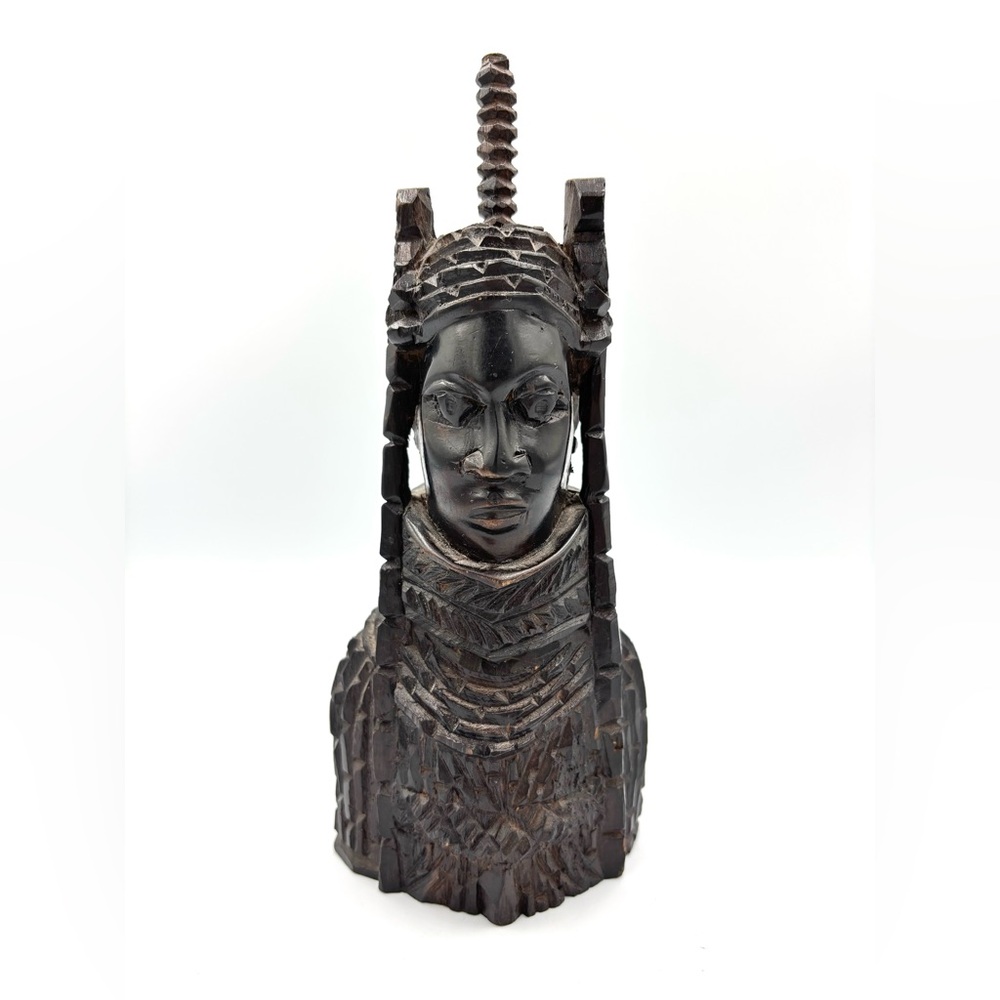 Benin King Oba, Carved Ebony Bust, Nigeria West Africa 1930s Tribal Art - Picture 1 of 9